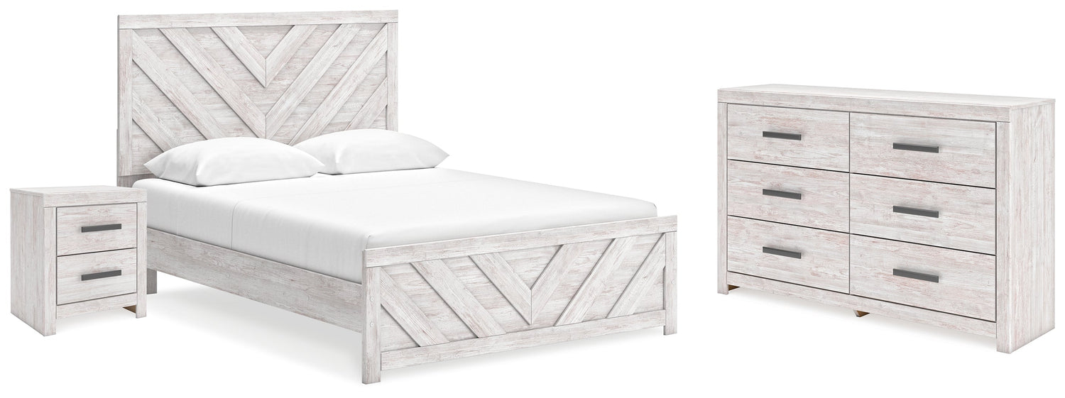 Cayboni Queen Panel Bed with Dresser and Nightstand in Whitewash - PKG019192