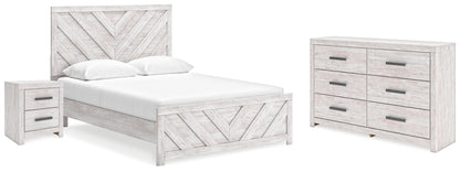 Cayboni Queen Panel Bed with Dresser and Nightstand in Whitewash - PKG019192