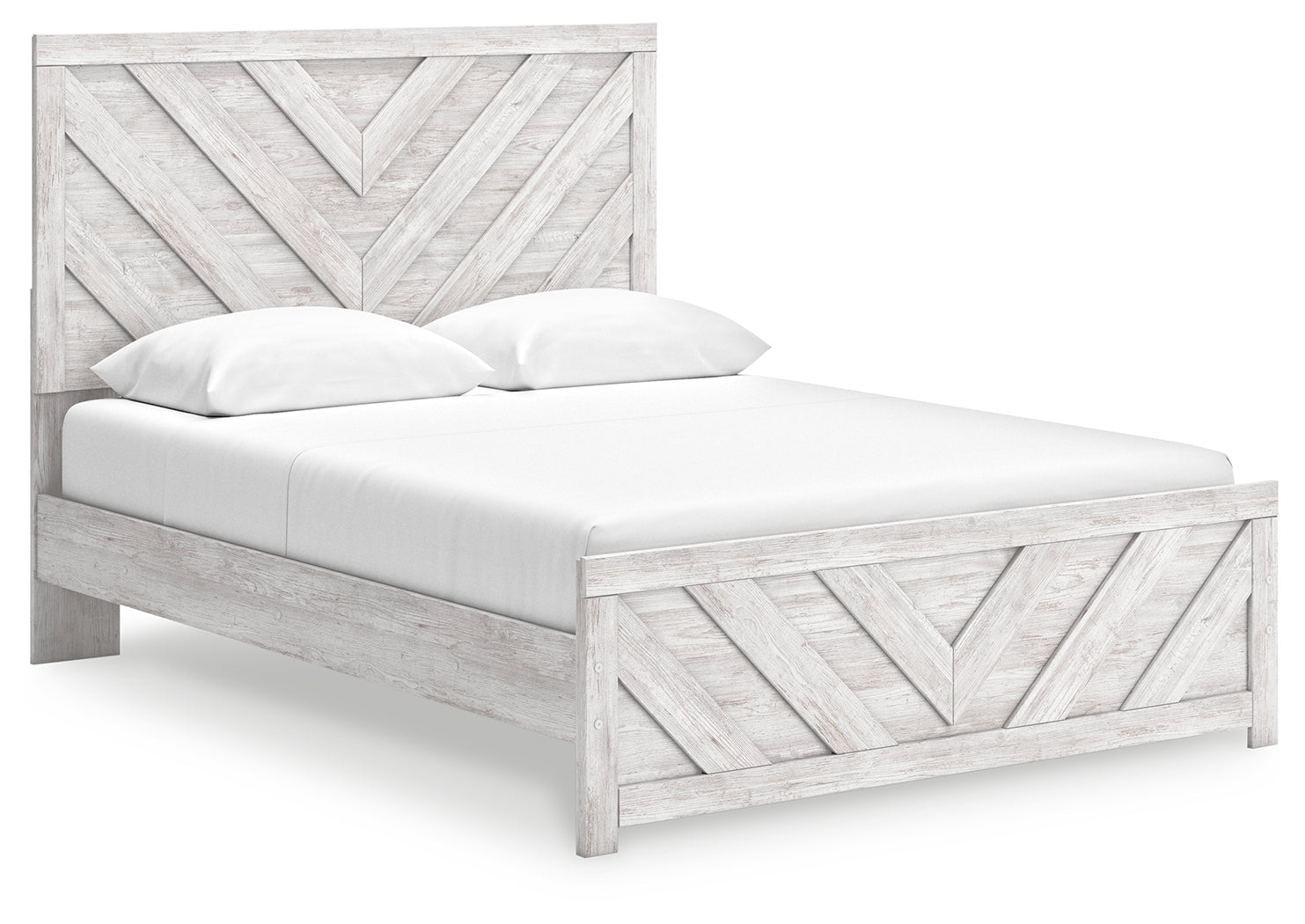 Cayboni Queen Panel Bed with Mirrored Dresser and 2 Nightstands in Whitewash from Ashley - Luna Furniture