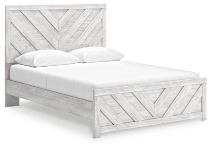 Cayboni Queen Panel Bed with Mirrored Dresser and 2 Nightstands in Whitewash from Ashley - Luna Furniture