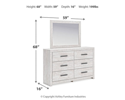 Cayboni Queen Panel Bed with Mirrored Dresser and 2 Nightstands in Whitewash from Ashley - Luna Furniture