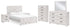 Cayboni Queen Panel Bed with Mirrored Dresser, Chest and 2 Nightstands in Whitewash - PKG016693