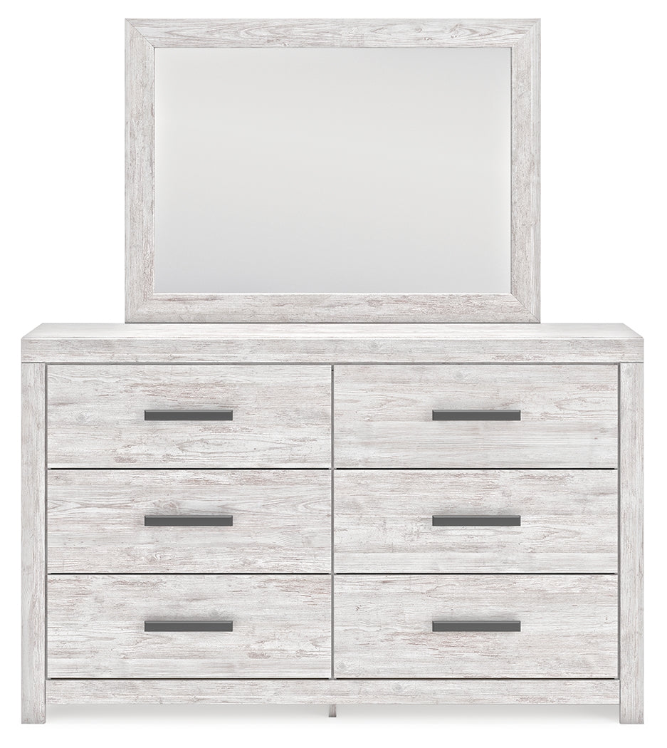 Cayboni Queen Panel Bed with Mirrored Dresser, Chest and Nightstand in Whitewash from Ashley - Luna Furniture