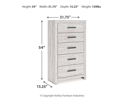 Cayboni Queen Panel Bed with Mirrored Dresser, Chest and Nightstand in Whitewash from Ashley - Luna Furniture