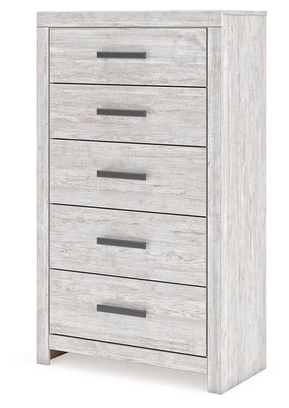 Cayboni Queen Panel Bed with Mirrored Dresser, Chest and Nightstand in Whitewash from Ashley - Luna Furniture