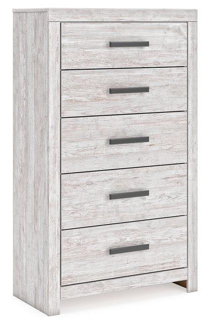 Cayboni Queen Panel Bed with Mirrored Dresser, Chest and Nightstand in Whitewash from Ashley - Luna Furniture