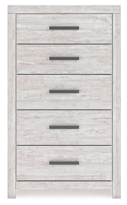 Cayboni Queen Panel Bed with Mirrored Dresser, Chest and Nightstand in Whitewash from Ashley - Luna Furniture