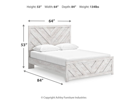 Cayboni Queen Panel Bed with Mirrored Dresser, Chest and Nightstand in Whitewash from Ashley - Luna Furniture