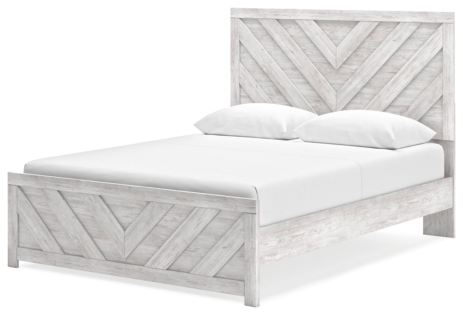 Cayboni Queen Panel Bed with Mirrored Dresser, Chest and Nightstand in Whitewash from Ashley - Luna Furniture