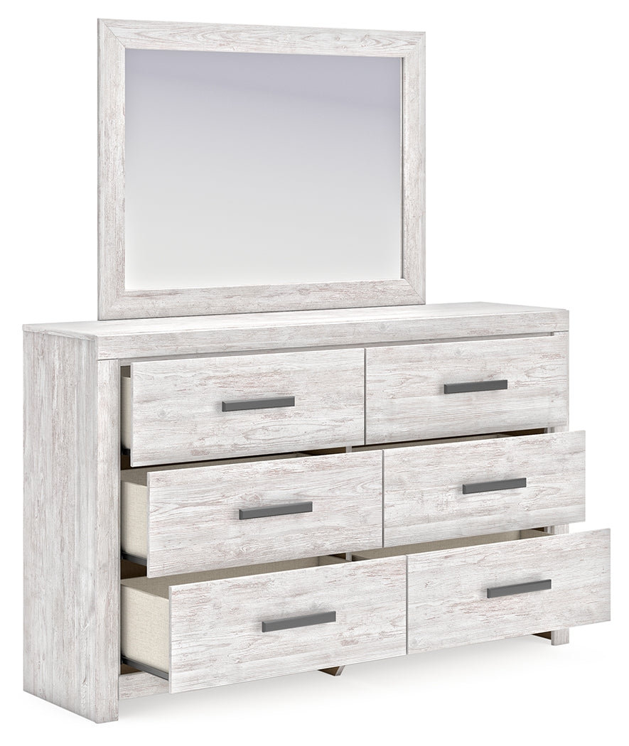 Cayboni Queen Panel Bed with Mirrored Dresser, Chest and Nightstand in Whitewash from Ashley - Luna Furniture
