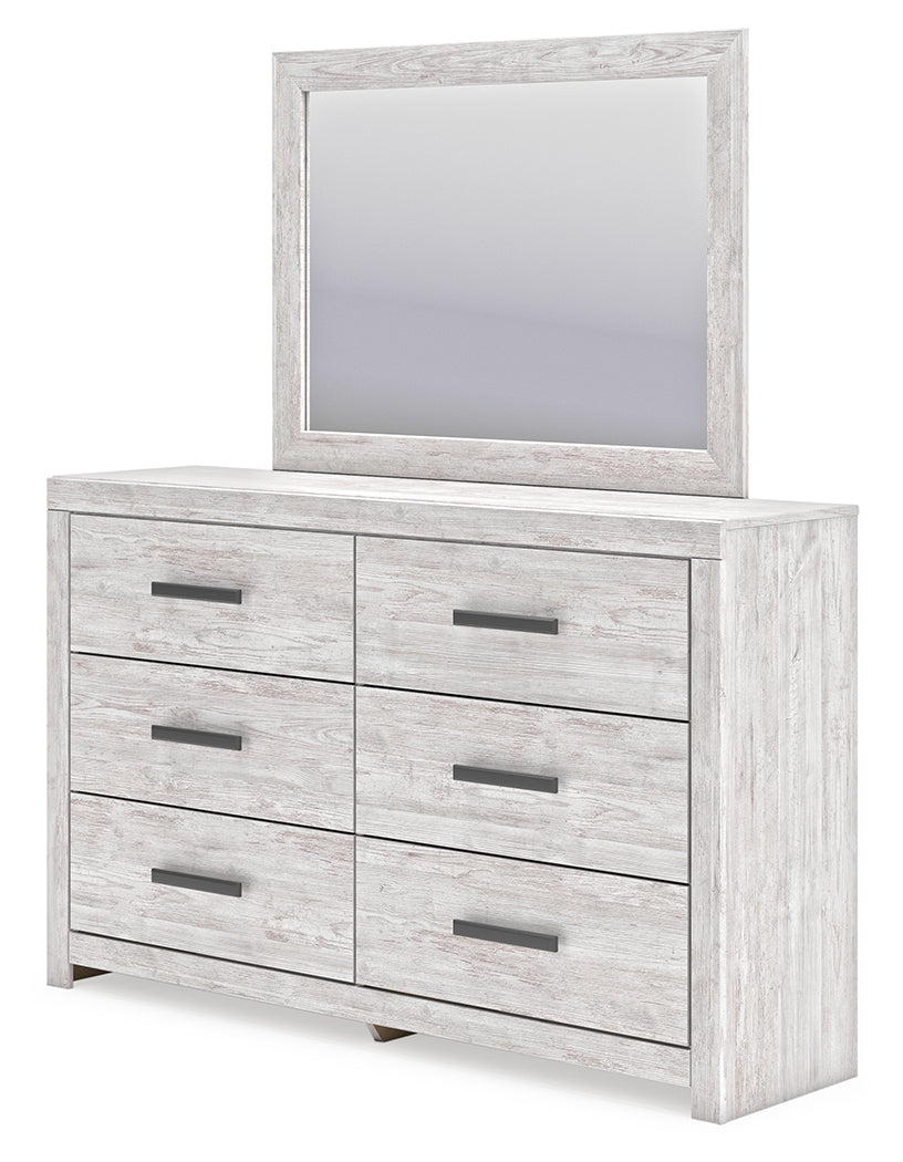 Cayboni Queen Panel Bed with Mirrored Dresser, Chest and Nightstand in Whitewash from Ashley - Luna Furniture