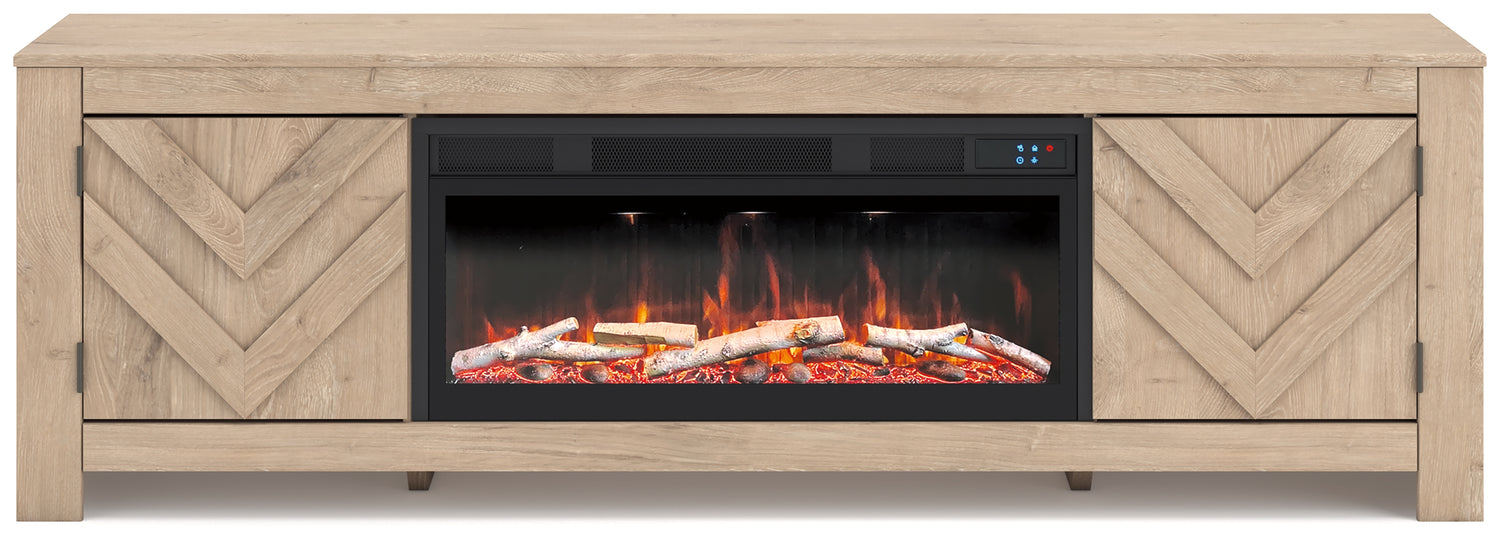 Cayboni Tan 71" TV Stand with Electric Fireplace - W3787W1