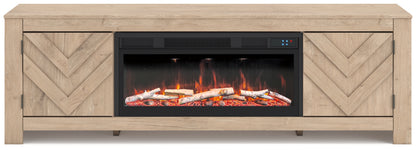 Cayboni Tan 71" TV Stand with Electric Fireplace - W3787W1