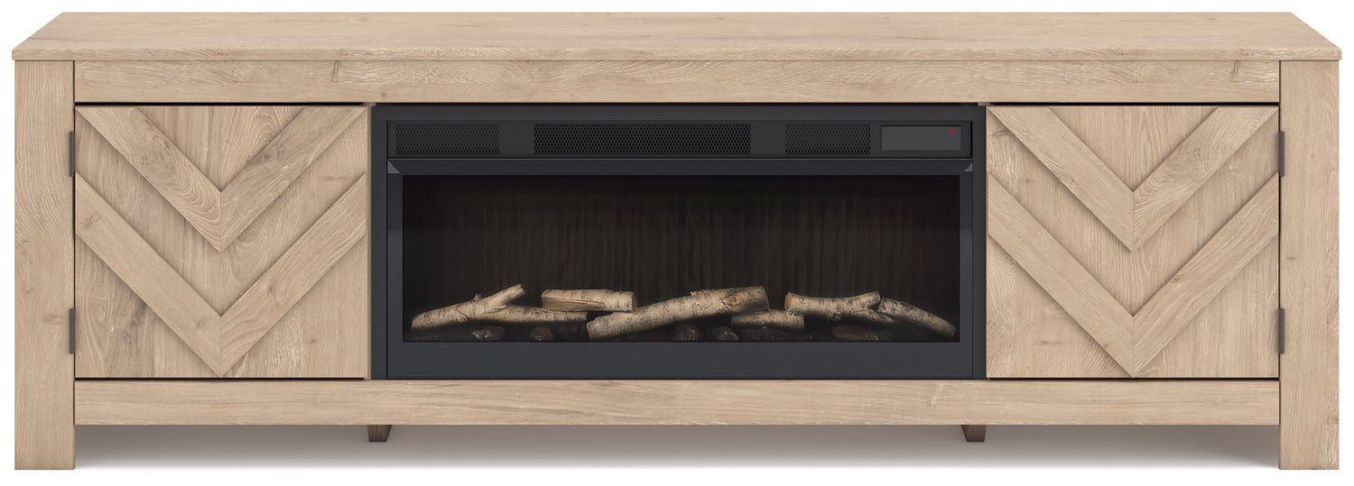 Cayboni Tan 71" TV Stand with Electric Fireplace - W3787W1