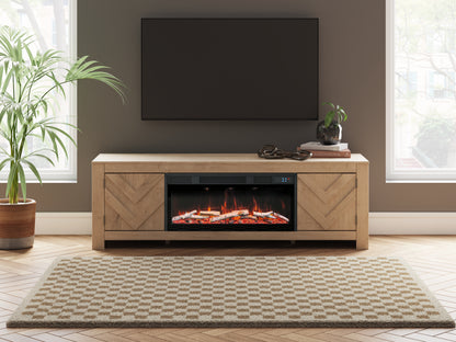 Cayboni Tan 71" TV Stand with Electric Fireplace - W3787W1