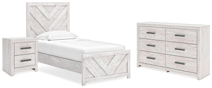 Cayboni Twin Panel Bed with Dresser and Nightstand in Whitewash - PKG019193