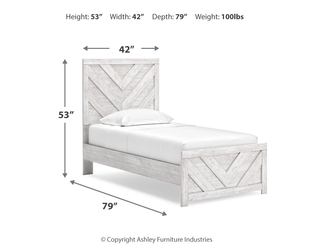 Cayboni Twin Panel Bed with Dresser in Whitewash - PKG019170