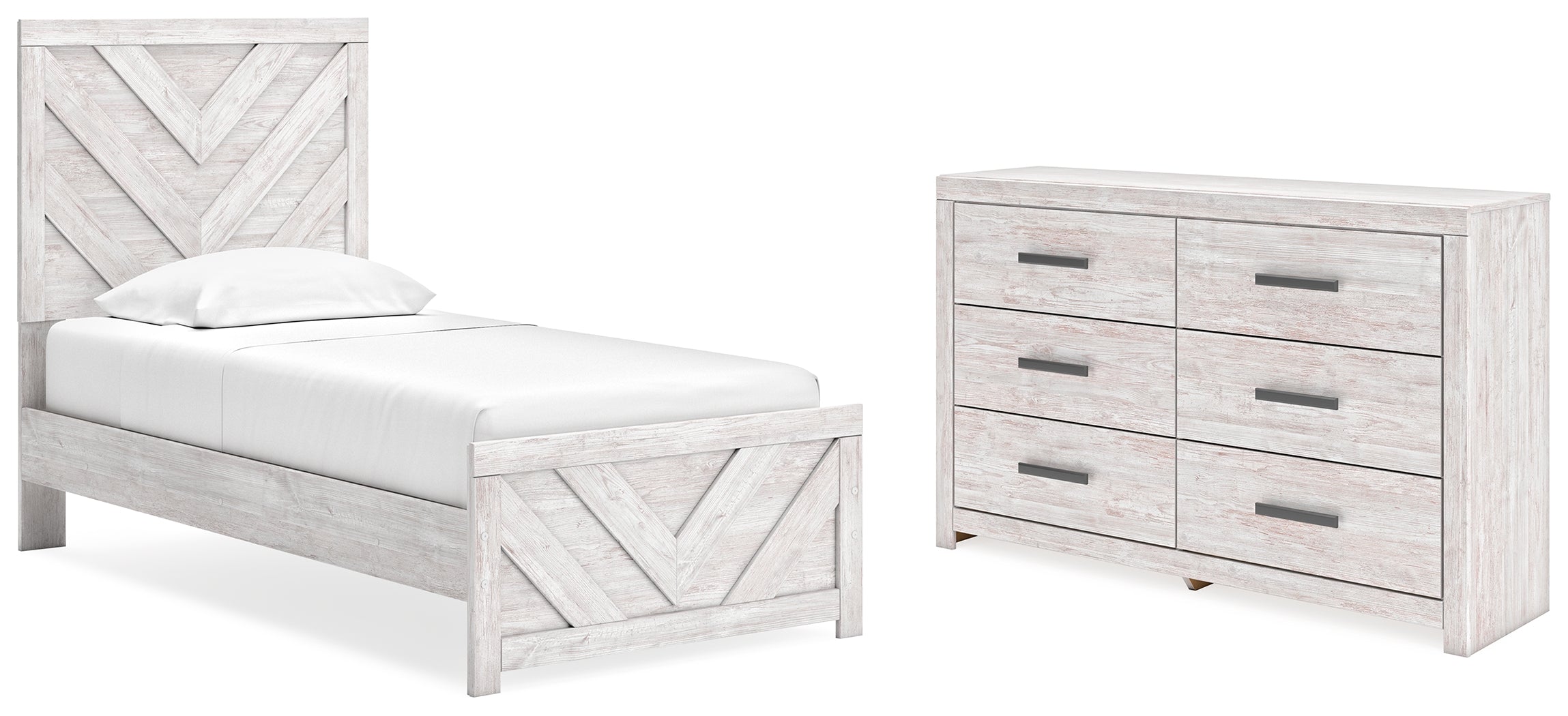 Cayboni Twin Panel Bed with Dresser in Whitewash - PKG019170