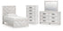 Cayboni Twin Panel Bed with Mirrored Dresser and Chest in Whitewash from Ashley - Luna Furniture