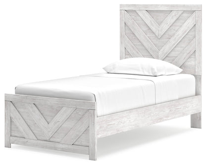 Cayboni Twin Panel Bed with Mirrored Dresser and Chest in Whitewash from Ashley - Luna Furniture