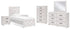 Cayboni Twin Panel Bed with Mirrored Dresser, Chest and 2 Nightstands in Whitewash - PKG019166