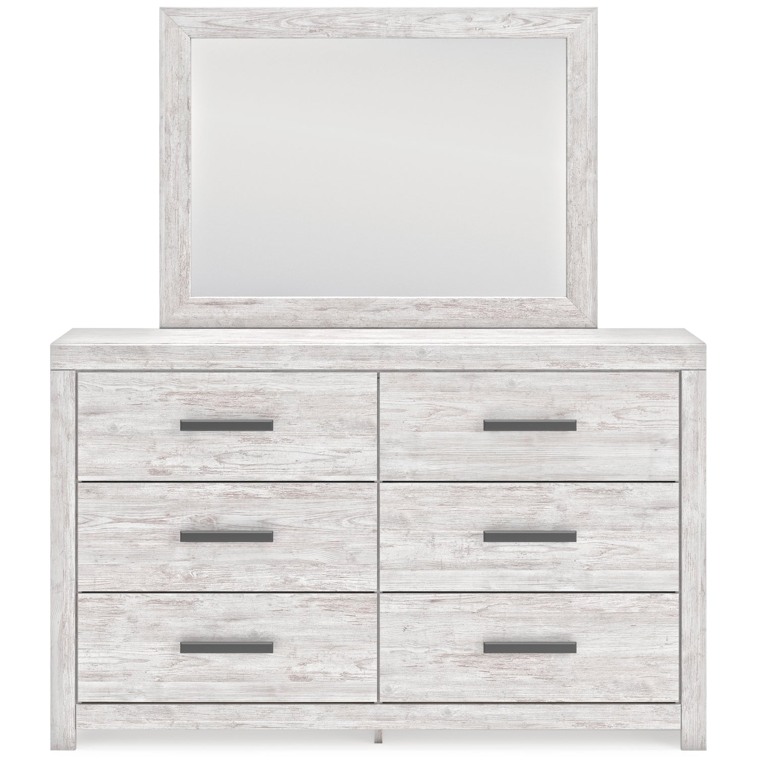 Cayboni Twin Panel Bed with Mirrored Dresser, Chest and 2 Nightstands in Whitewash - PKG019166