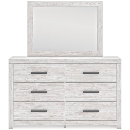 Cayboni Twin Panel Bed with Mirrored Dresser, Chest and 2 Nightstands in Whitewash - PKG019166