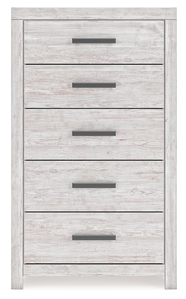 Cayboni Twin Panel Bed with Mirrored Dresser, Chest and Nightstand in Whitewash from Ashley - Luna Furniture