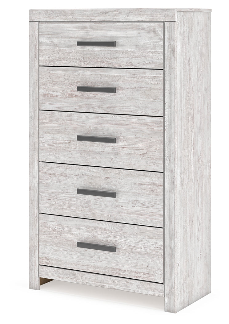 Cayboni Twin Panel Bed with Mirrored Dresser, Chest and Nightstand in Whitewash from Ashley - Luna Furniture