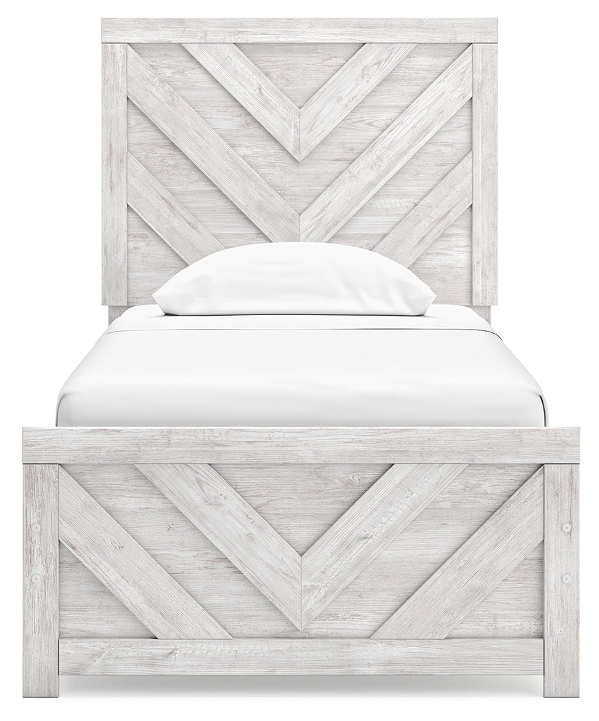 Cayboni Twin Panel Bed with Mirrored Dresser, Chest and Nightstand in Whitewash from Ashley - Luna Furniture