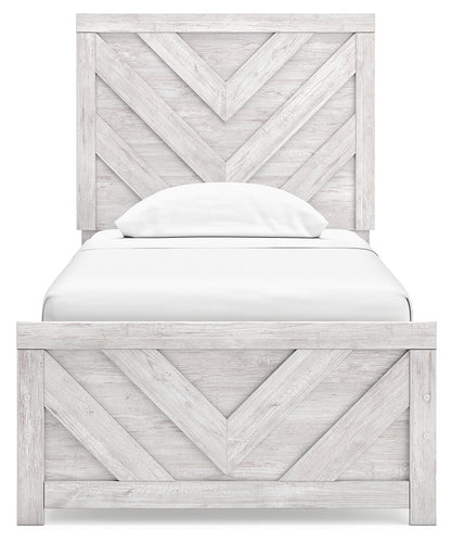 Cayboni Twin Panel Bed with Mirrored Dresser, Chest and Nightstand in Whitewash from Ashley - Luna Furniture