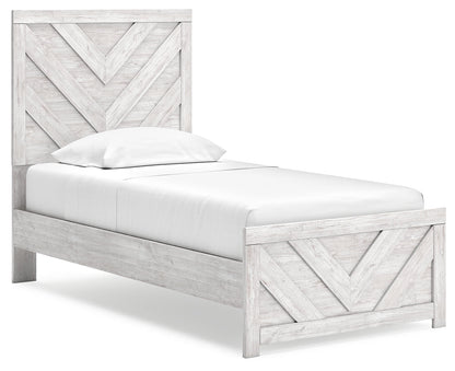 Cayboni Twin Panel Bed with Mirrored Dresser, Chest and Nightstand in Whitewash from Ashley - Luna Furniture