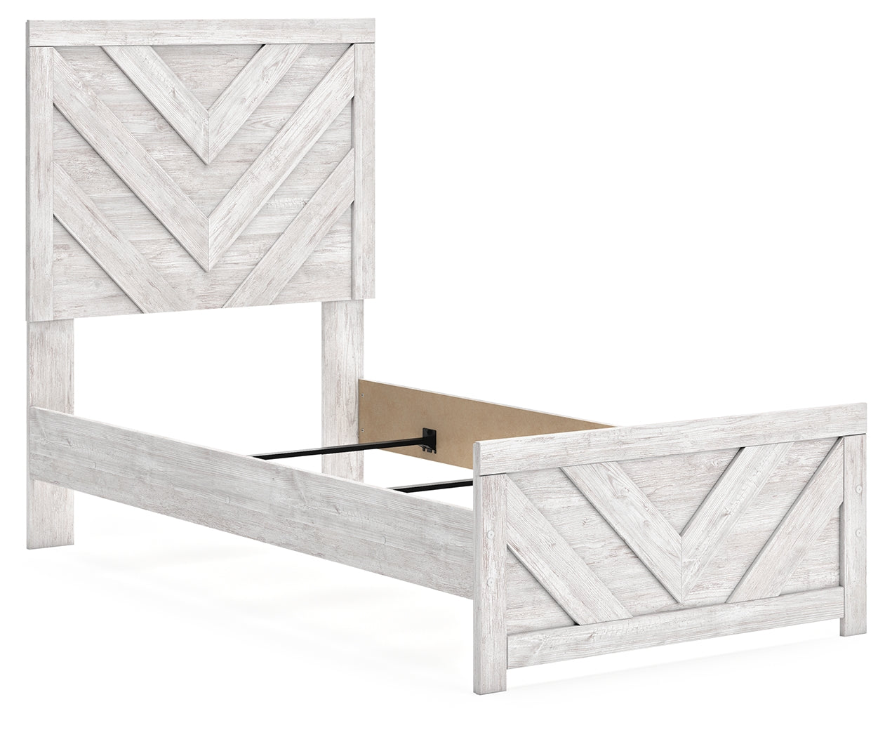 Cayboni Twin Panel Bed with Mirrored Dresser, Chest and Nightstand in Whitewash from Ashley - Luna Furniture