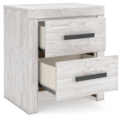 Cayboni Twin Panel Bed with Mirrored Dresser, Chest and Nightstand in Whitewash from Ashley - Luna Furniture
