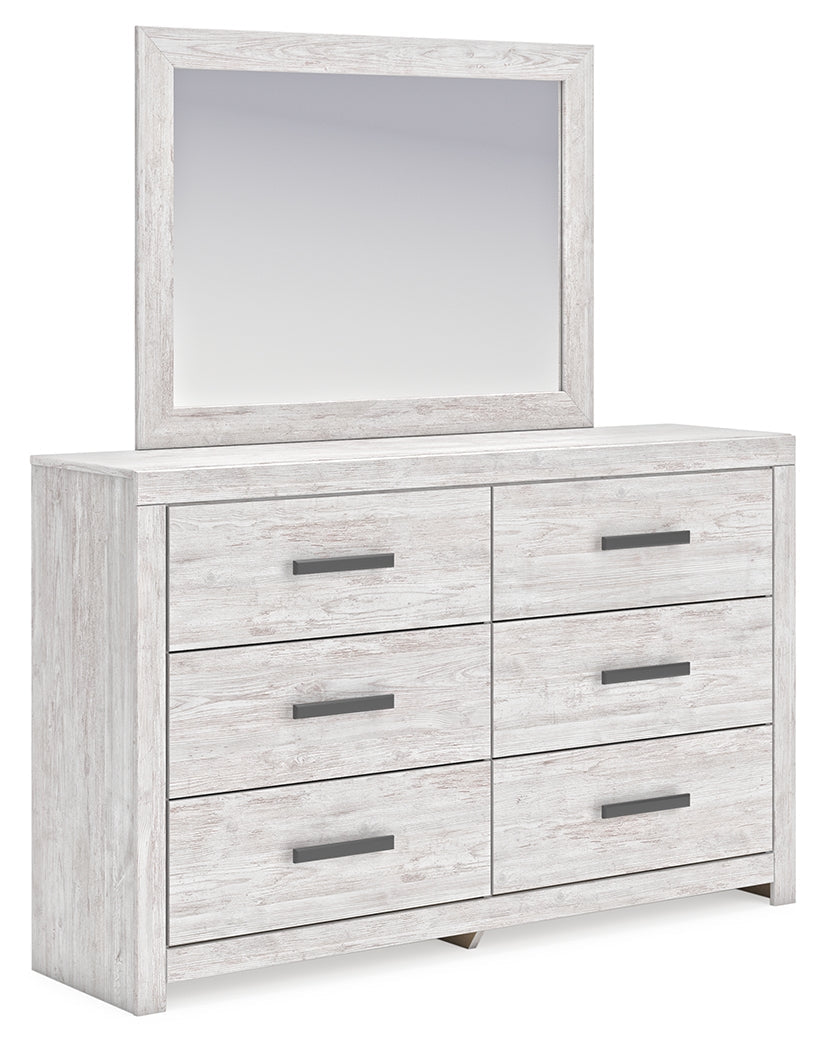 Cayboni Twin Panel Bed with Mirrored Dresser, Chest and Nightstand in Whitewash from Ashley - Luna Furniture