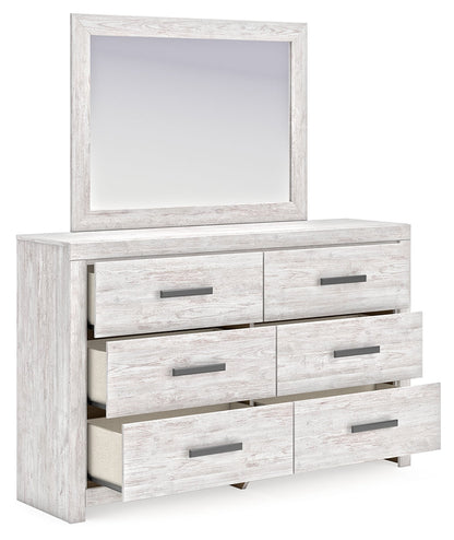 Cayboni Twin Panel Bed with Mirrored Dresser, Chest and Nightstand in Whitewash from Ashley - Luna Furniture