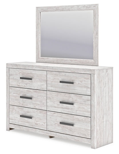 Cayboni Twin Panel Bed with Mirrored Dresser, Chest and Nightstand in Whitewash from Ashley - Luna Furniture