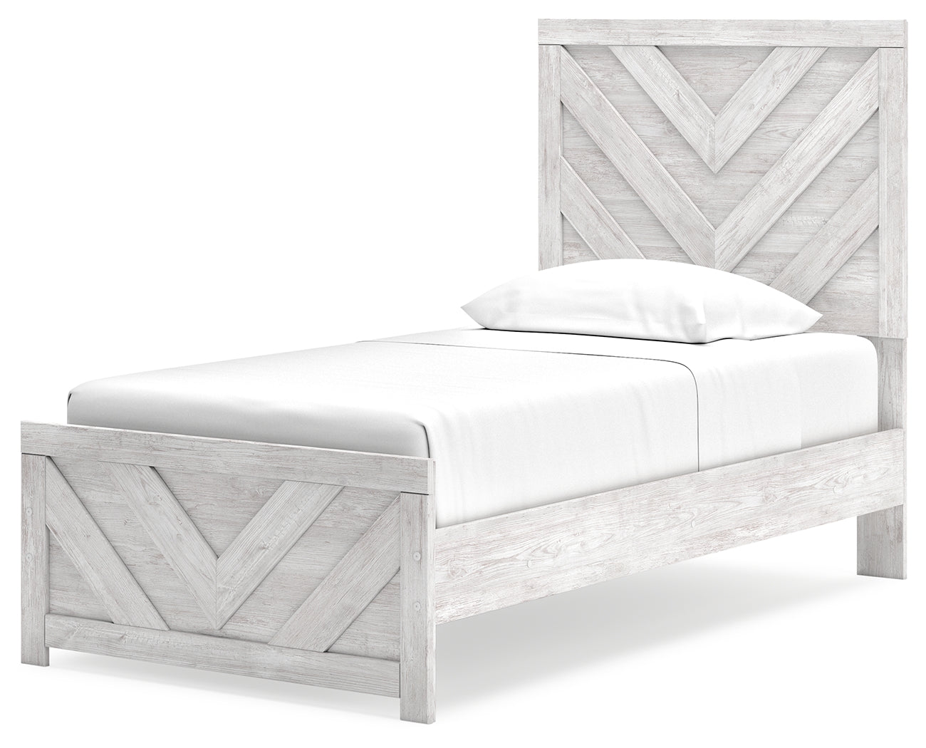 Cayboni Twin Panel Bed with Mirrored Dresser in Whitewash - PKG019164