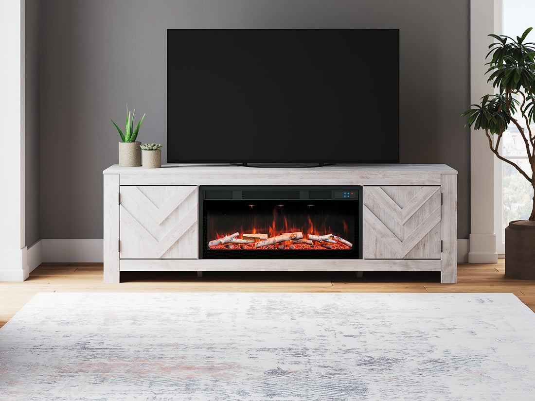 Cayboni Whitewash 71" TV Stand with Electric Fireplace - W3788W1