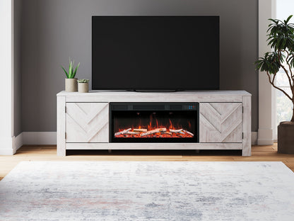 Cayboni Whitewash 71" TV Stand with Electric Fireplace - W3788W1
