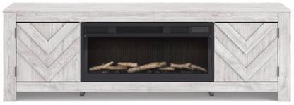 Cayboni Whitewash 71" TV Stand with Electric Fireplace - W3788W1