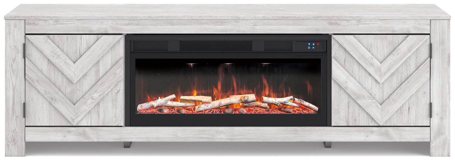 Cayboni Whitewash 71" TV Stand with Electric Fireplace - W3788W1