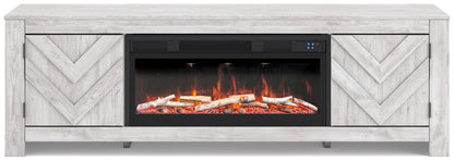 Cayboni Whitewash 71" TV Stand with Electric Fireplace - W3788W1
