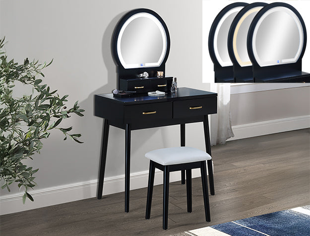 Cecilia Vanity Table &amp; Stool-Black - 4905SET-BK