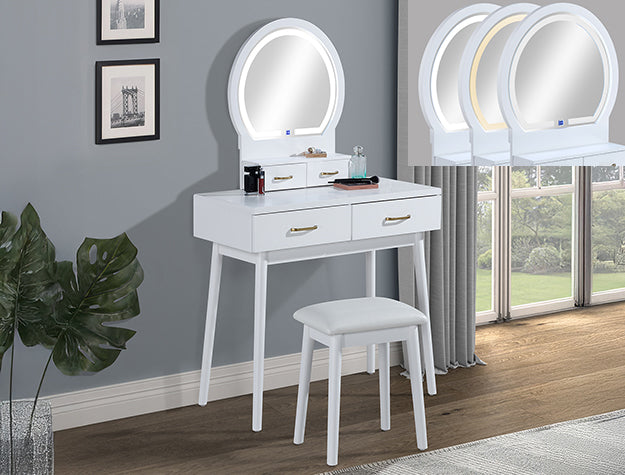 Cecilia Vanity Table &amp; Stool-White - 4905SET-WH