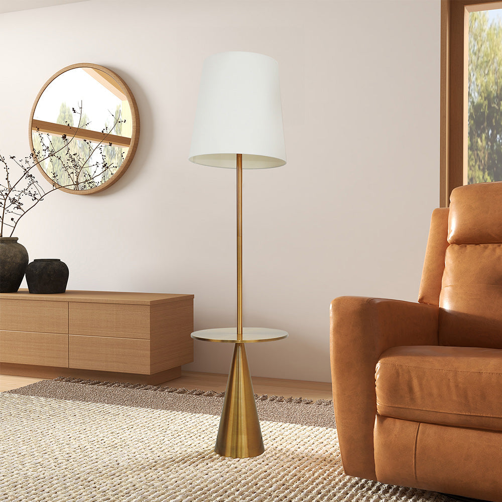 Celestial Modern Floor Lamp with Brass Accent Table with Large White Shade - FLL03700501
