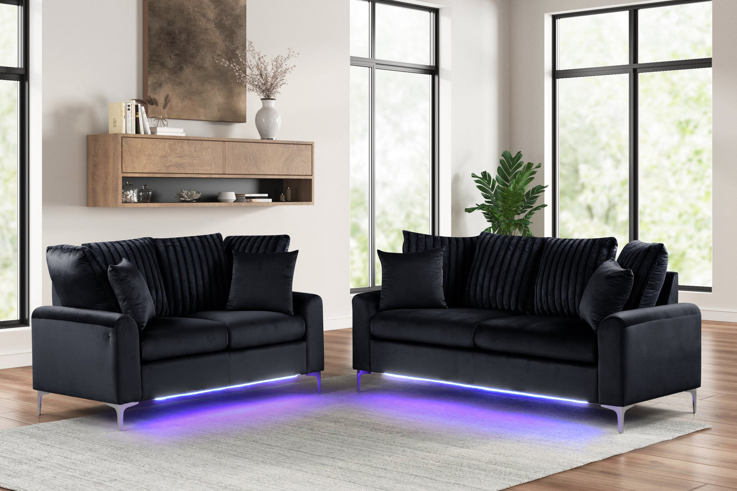 Celina Black- 2PC Sofa &amp; Loveseat Set - Celina Black