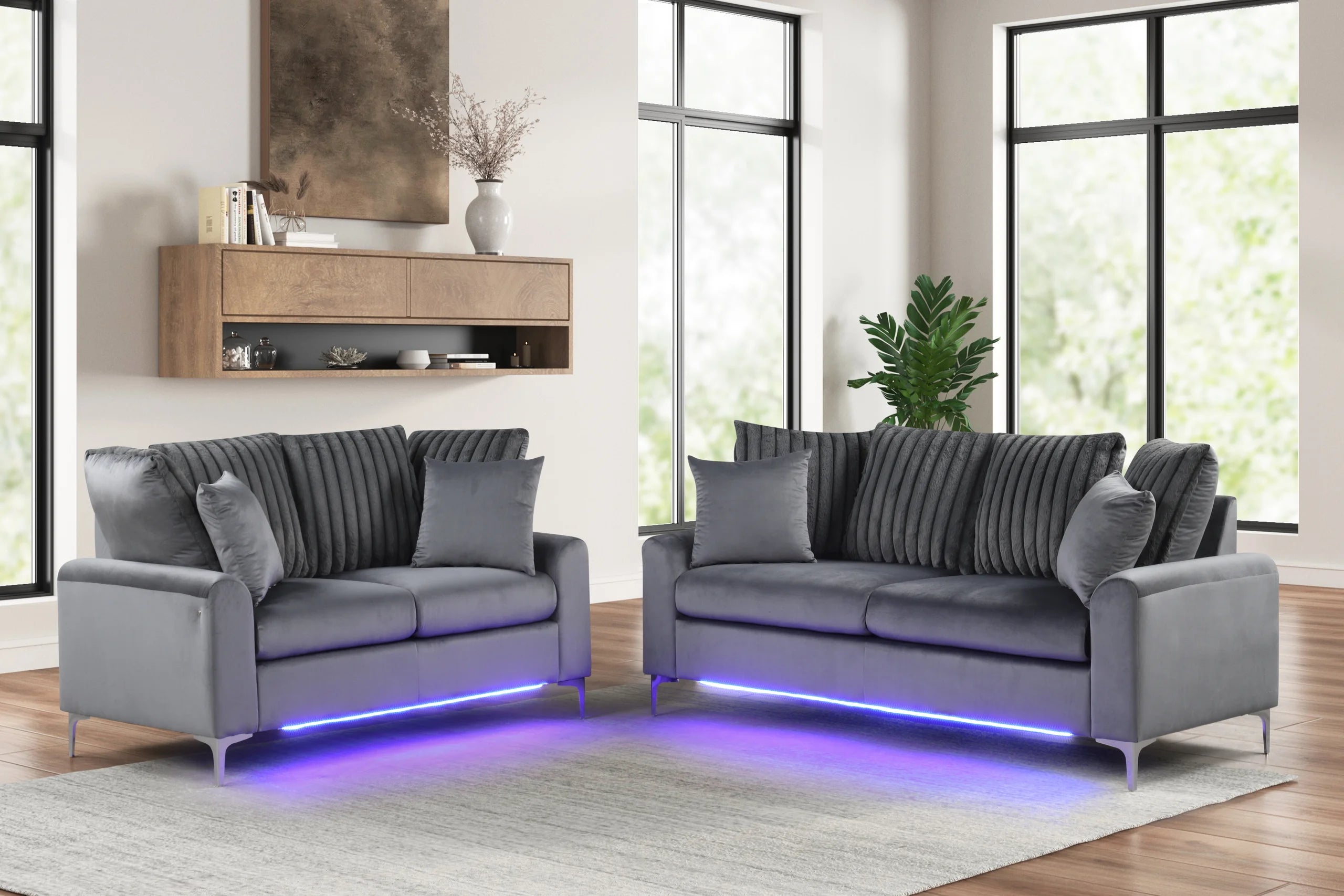 Celina Charcoal - 2PC Sofa &amp; Loveseat Set - Celina Charcoal