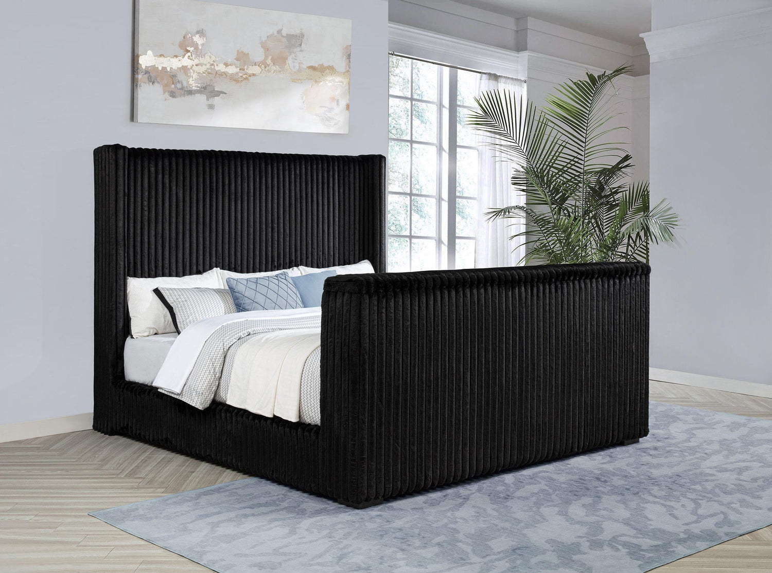 Centergrove Upholstered California King Wingback TV Bed Black - 315945KW