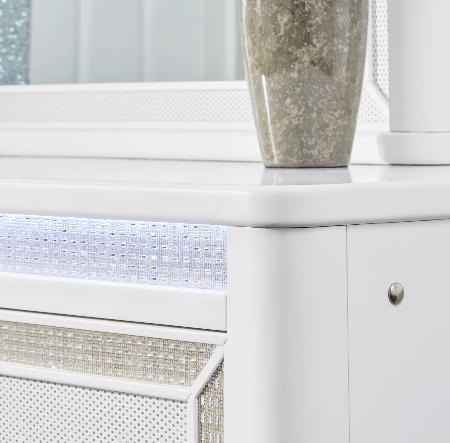 Chalanna California King Upholstered Storage Bed with Dresser and Nightstand in White from Ashley - Luna Furniture